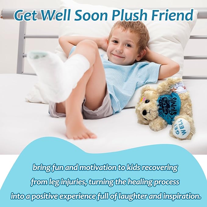 Broken Leg Gifts for Kids - Get Well Soon Bear Broken Leg Plush Stuffed Animal Toy Playful Get Well Soon Recovery Gifts, After Surgery Gift for Children Bandage Bear (I DO My OWN Stunts)