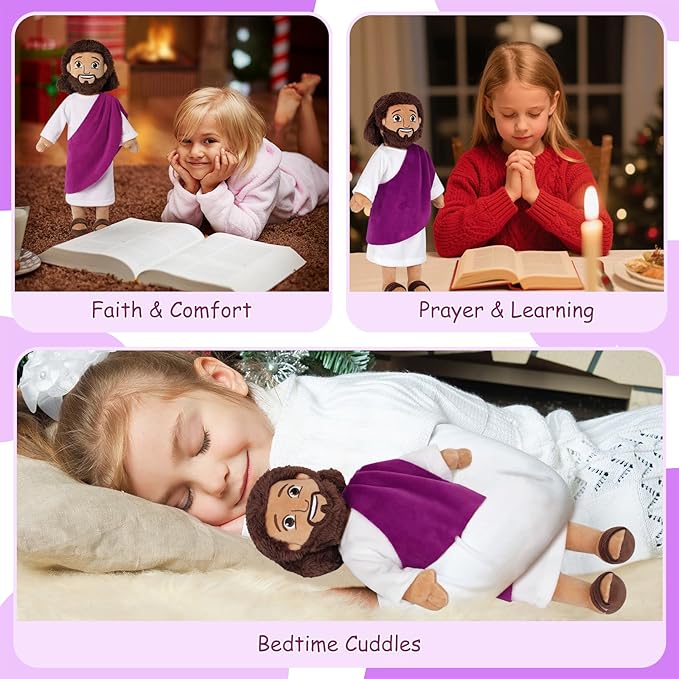 Apragaz 13" Jesus Plush Doll, Jesus Plushies for Kids, Soft & Comfort Christian Toy, Christian Faith Plushie Faith-Based Gift for Boys Girls, Sunday School, Bible Learning, Easter & Christmas(Purple)