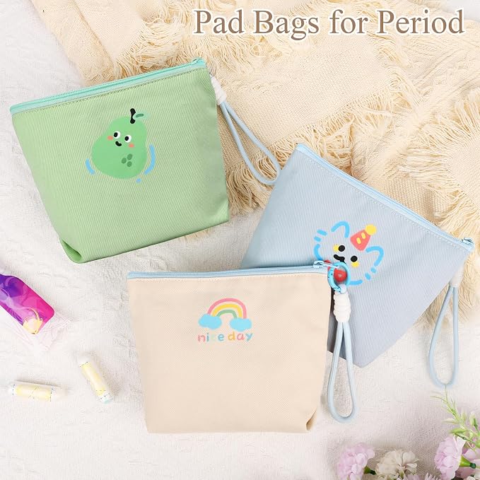Canvas Period Pouch Soft First Period Kit Bag Small Discreet Menstrual Cup Pad Pouch Cute Sanitary Napkin Storage Bag Tampon Holder Multi-purpose Feminine Bag Geen