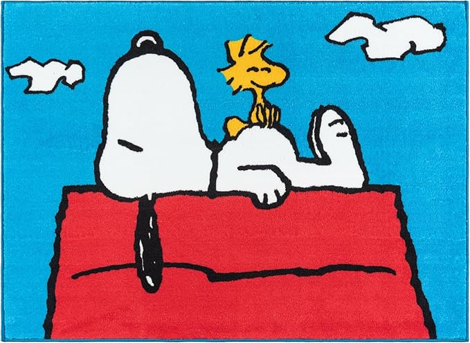 Gertmenian Peanuts Indoor Area Rug - 3x5 Small, Non-Slip, Ideal for Children in Bedroom, Game Room, Classroom, Nursery or Play Area - Snoopy, Blue/White, 28025