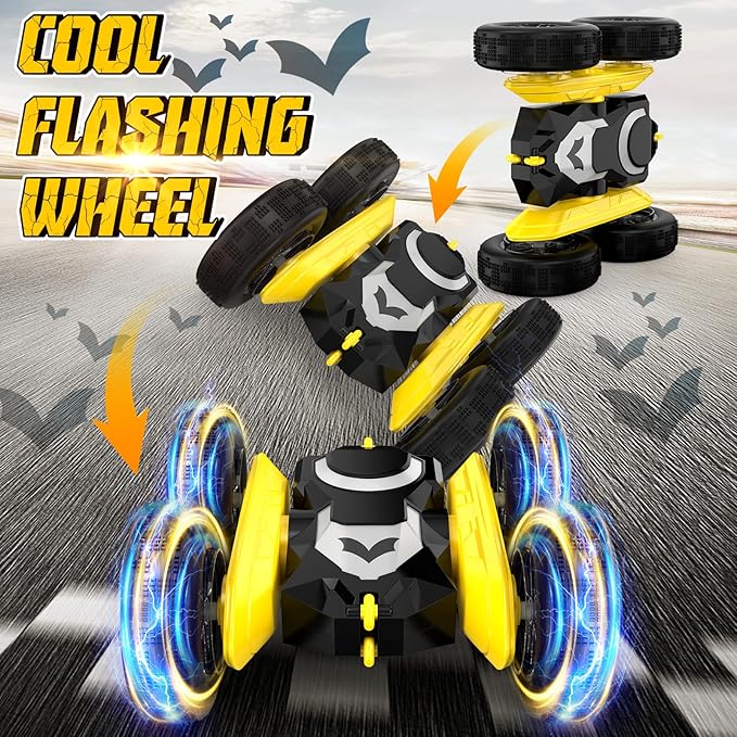 NQD Bat Remote Control Car- Double Sided 360°Rotate RC Stunt Car with Wheel Lights, 4WD Off-Road RC Cars 2.4Ghz Indoor/Outdoor Rechargeable Toy Car for Boys Age 4-7 8-12 Birthday Xmas Gift