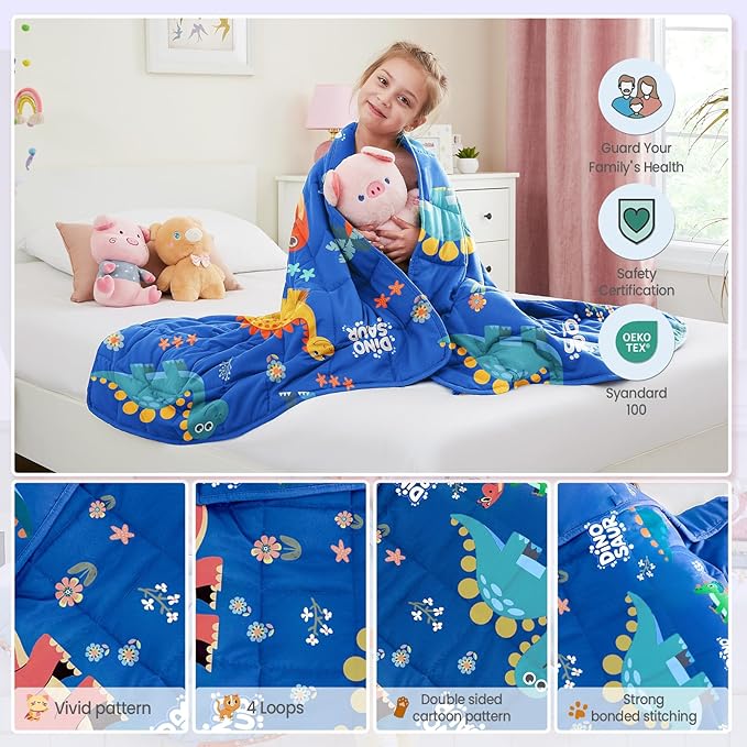 Weighted Blanket - 10 lbs Blue Dinosaur Heavy Blanket - Small Size Breathable Lap Blanket(50"x60", 10 lbs)