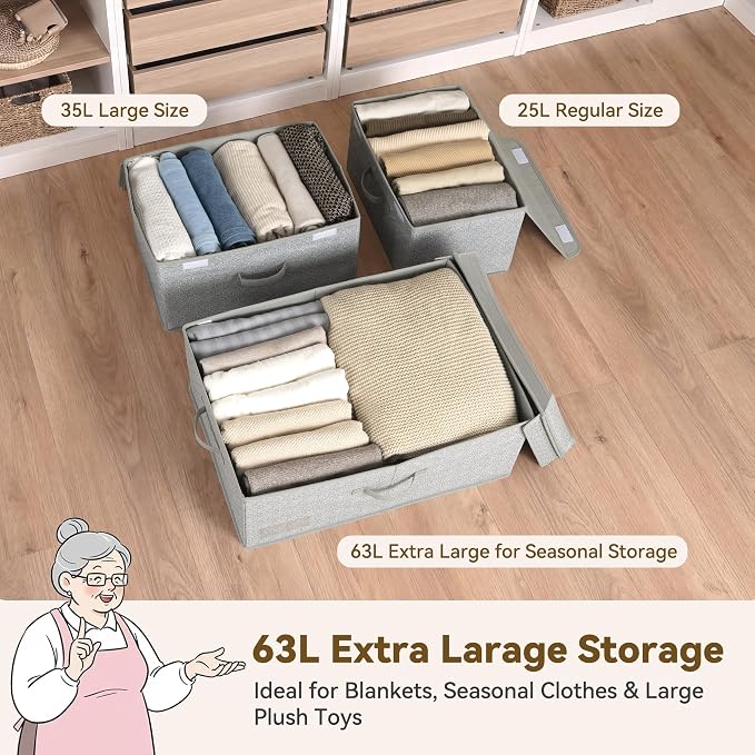 GRANNY SAYS Fabric Storage Bin with Lid, Decorative Storage Box with Label, Extra Large Storage Baskets, Closet Organizer, Memory Keepsake Box, Gray, 1-Pack