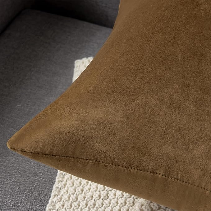 Throw Pillow Covers 20x20 Golden Brown: Pack of 2 Cozy Soft Velvet Square Modern Luxury Decorative Throw Pillow Cases for Sofa Couch Living Room Bed Home Decor