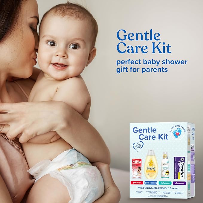 Johnson's Baby Gentle Care Kit, Baby Skin Care, 4 Items, Includes Desitin Maximum Strength Paste, Infants' Tylenol, Fever Reducer, Johnson's Baby Head-to-Toe Baby Wash, Zarbee's Soothing Saline Mist
