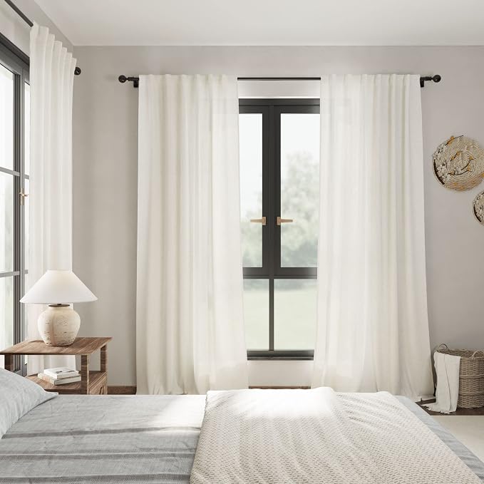 Cream Linen Curtains 108 Inches Long 2 Panels Back Tab Rod Pocket Modern Farmhouse Linen Light Filtering Curtains Cream Extra Long Semi Sheer Curtain Drapes for Living Room Bedroom 9Ft 60x108