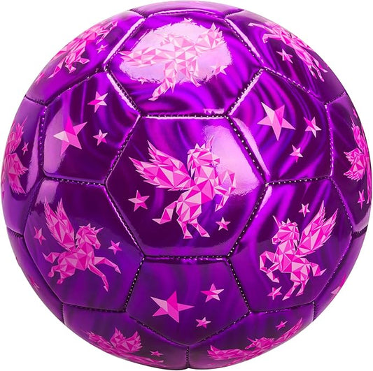 INPODAK Toddler Soccer Ball Size 3 Cartoon Unicorn Pink Ball for Kids 2-8 with Pump, Mesh Bag and Gift Box for Birthdays, Parties and Operation Christmas Child Shoebox
