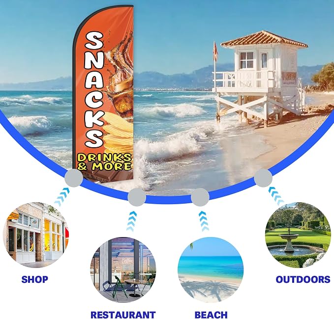 Snacks Feather Flag for Storefronts Fairs,6 FT (Flagpole Not Included) | Business Advertising Flag