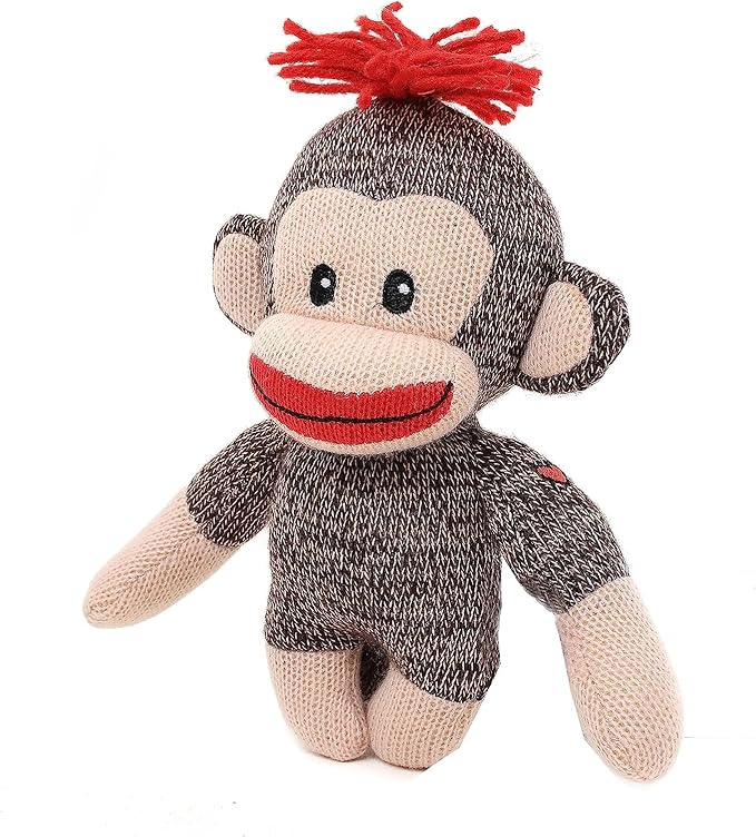 Plushland Adorable Sock Monkey, The Original Traditional Hand Knitted Stuffed Animal Toy Gift-for Kids, Babies, Teens, Girls and Boys Baby Doll Present Puppet 6 Inches (Curioso)