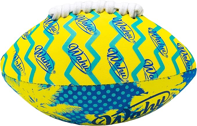 Wahu 100% Waterproof Mini Beach Football with Real Laces for in and Out of Water Play, 6.5" Outdoor Mini Football for Pool and Beach Games, Teal/Yellow