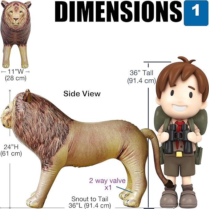 Jet Creations Inflatable Male Lion with Mane Stuffed Animal, Standing – Ideal for Safari or Wildlife Theme Parties, Favors, and Decorations, Size 36 inch Long, an-Lion, Tan