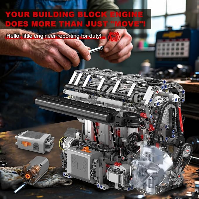 Sosuy Inline-4 (L4) Motorized Building Block Engine Model Kit – Electric Drive, Realistic Working Replica, STEM Engineering Educational Toy Gift for Kids & Adults