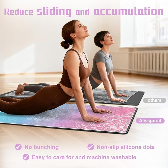 Yoga Towel,Absorbent Yoga Mat Towel for Hot Yoga Non Slip,Stylish Prints,Ideal for Workouts,Hot Yoga,Bikram,Pilates Equipment,72 x 27 in,Gradient Mandala