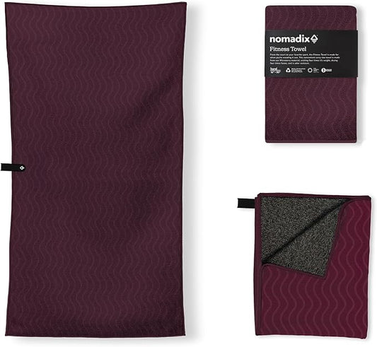 Nomadix Fitness Towel- Microterry Quick-Dry Gym & Yoga Sweat Towel, Odor-Resistant, Ultra Absorbent, Sand & Pet Hair-Resistant, Recycled Material, 30″×16″- Regenerative Black- Regenerative Burgundy