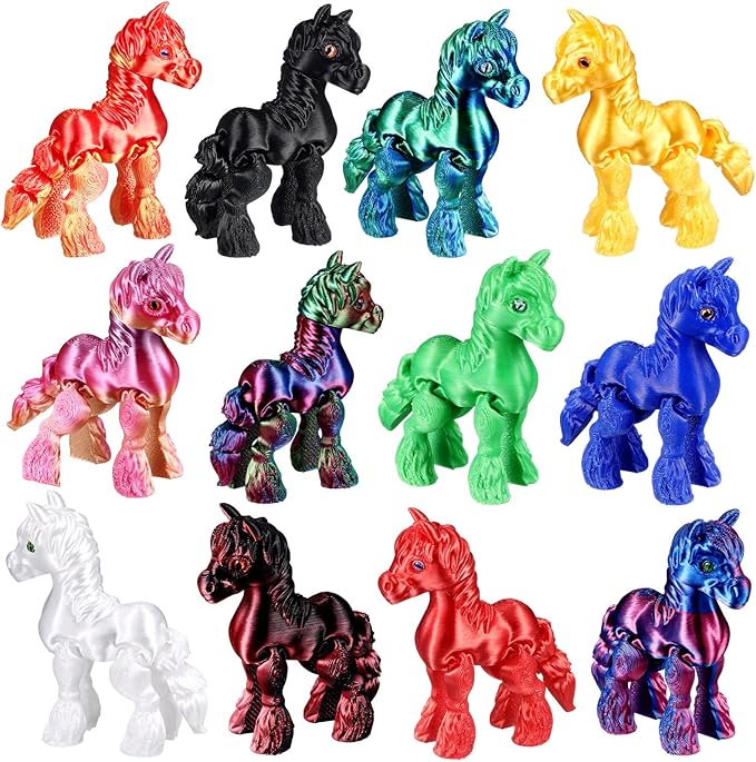Honoson 12 Pcs 3D Printed Fidget Toy 3D Printed Horse Small Animal Toy Flexible Cute Articulating Pet Stress Relief Fidget Toys for Play and Display(6cm)