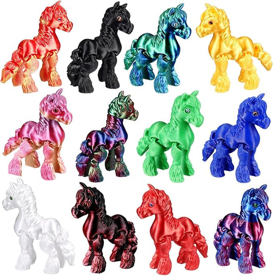 Honoson 12 Pcs 3D Printed Fidget Toy 3D Printed Horse Small Animal Toy Flexible Cute Articulating Pet Stress Relief Fidget Toys for Play and Display(6cm)