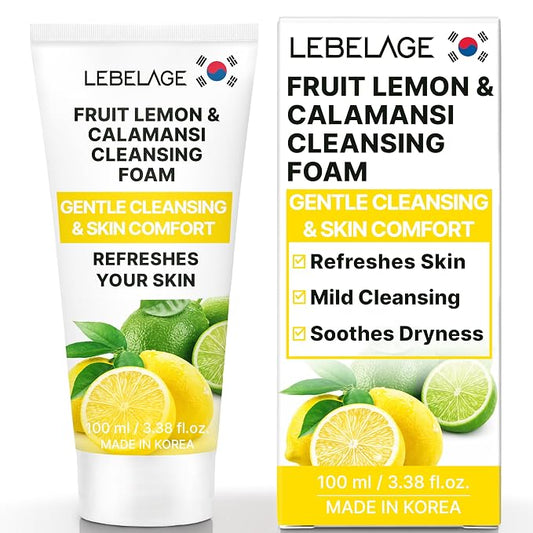 LEBELAGE Korean Lemon Facial Cleanser 3.38 oz | Cleansing Foam Face Wash | Low pH Gentle Hydrating Daily Facial Cleanser Sensitive Skin | Deep Cleansing Foaming Cleanser, Pore Care-All Skin Types