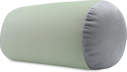 PILLOWY Microbead Bolster Neck Roll Pillow, Gently On Body, Head, Neck & Shoulders No Pain Rest, Relax Sleep - Silky Feel Prevent Wrinkles & Hair Breakage - Lightweight Cylinder, 14" x 8", Mint Grey