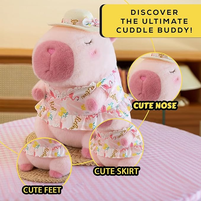 12 Inch Cute Animal Capybara Plush Toy with Pink Skirt, Cute Animal Plush, Cute Doll Gift for Kids for Girls/Boys, Kawaii Anxiety Stuffed Animal Plushie, Bedtime Huggable Companion