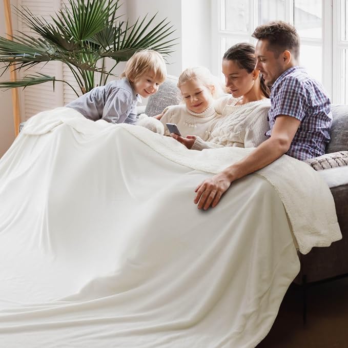 Bedsure GentleSoft Sherpa Fleece Cal King Blankets for Bed, Non-Heated, Thick and Warm Oversized Throw for Women and Men, Soft Fuzzy Plush Large Blanket for Winter, White, 112x98 Inches