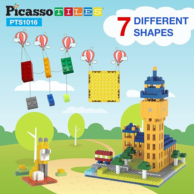 PicassoTiles 1016pcs Magnetic Tile & Building Brick Combo Construction STEM Toy Magnet Tiles for Creative Play Educational Toys for 3+ Large Bricks for Toddlers Compatible with Major Brands PTS1016