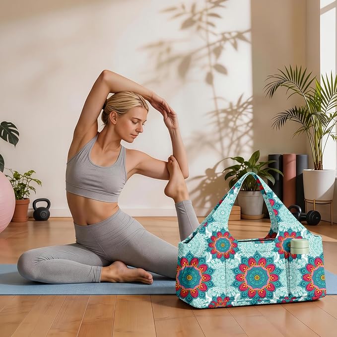 Women's Yoga Bag with Yoga Mat Carrier - Large Mat Pocket Fitness Tote for Pilates, Gym, Travel, Office & Beach