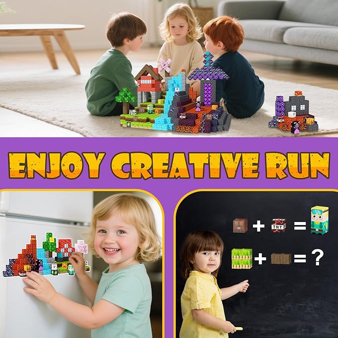 JOMBY 208 PCS Magnetic Blocks - Forest & Volcano Adventure Set, Magnetic Building Blocks Cubes, STEM Sensory Educational Magnet Stacking Toys Boys and Girls Age 3+ Years Old