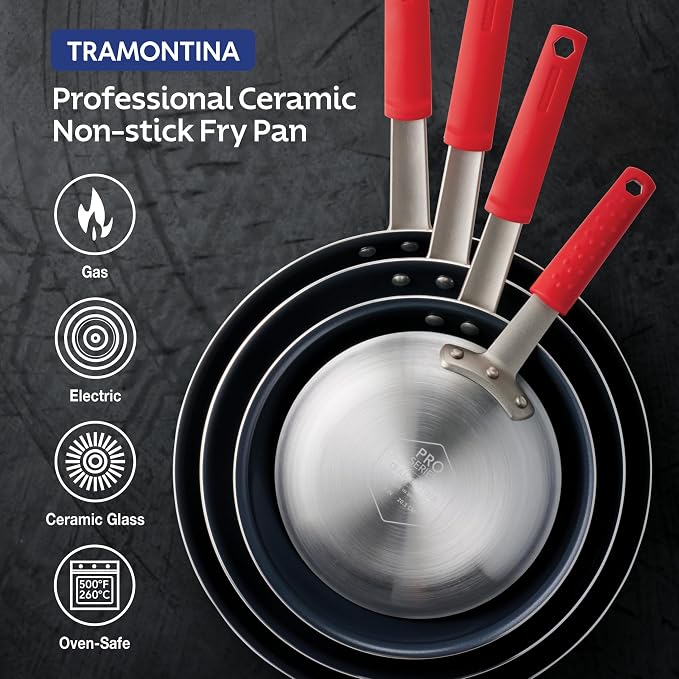 Tramontina Professional 10-Inch Ceramic Non Stick Frying Pan, Heavy-Gauge Aluminum Skillet with Ceramic Nonstick Coating, Dishwasher and Oven Safe, Black