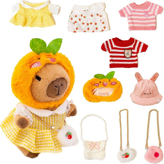 Capybara Plush with 10 Pcs Clothes & Accessories,Christmas Stuffed Animals, 10.2 in Cute Capybara Plush Toys,Birthday Gifts&Dress Up Cute Plushies for Boys/Girls (Summer-B)