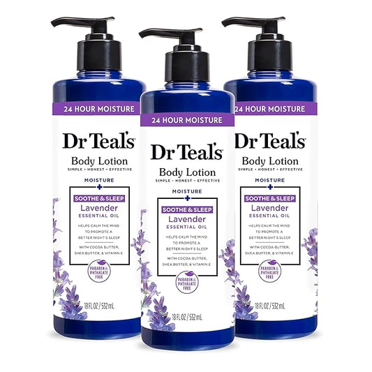 Dr Teal's 24 Hour Moisture+ Body Lotion, Lavender Essential Oil, 18 fl oz (Pack of 3)