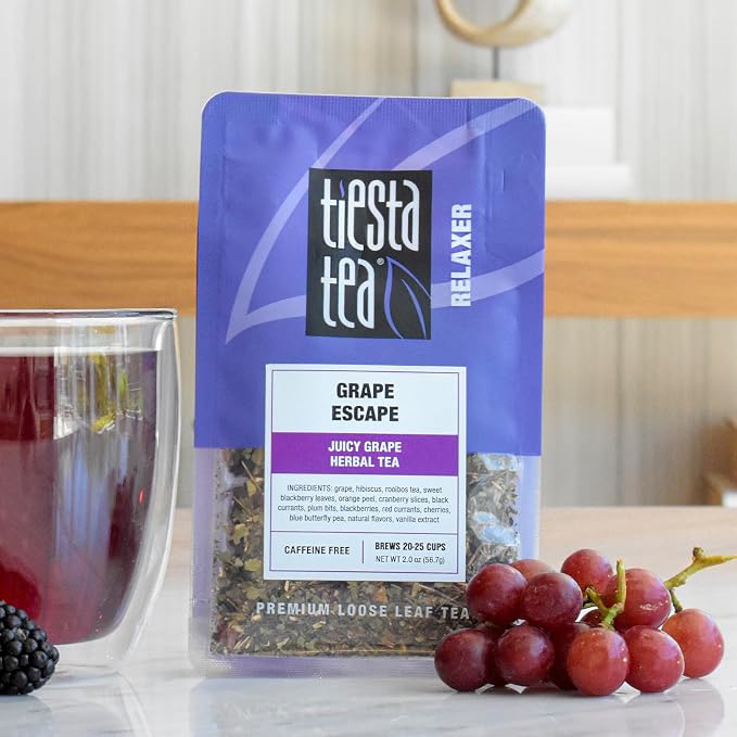 Tiesta Tea - Grape Escape, Loose Leaf, Juicy Grape Herbal Tea, Non-Caffeinated Fruit Blend, Makes Hot or Iced Up to 25 Cups, 2oz Resealable Pouch