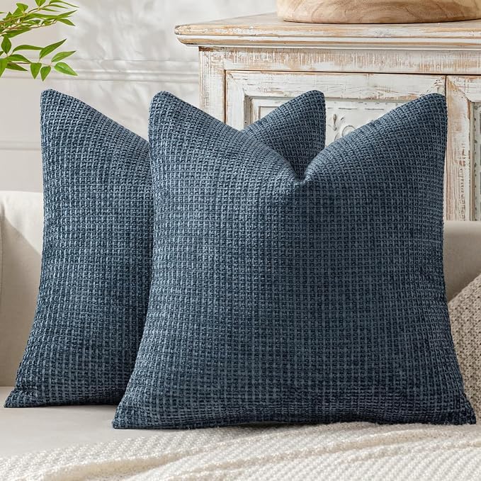 MIULEE Decorative Couch Throw Pillow Covers 18x18 Inch Navy Blue 2 Pack | Coastal Modern Boho Accent, Soft Chenille Pillow Covers, Farmhouse Cushion Cases for Home Decor Bed Sofa Living Room