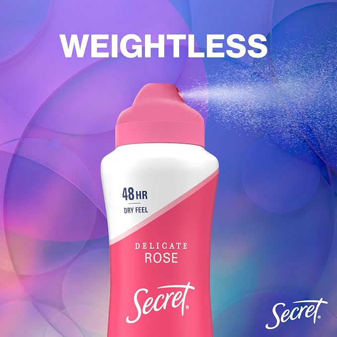 Secret Dry Spray Antiperspirant Deodorant for Women, 48hr Weightless Sweat & Odor Protection, Gentle on Skin, Wild Rose & Argan Oil Scent, 4.1 oz (Pack of 2)