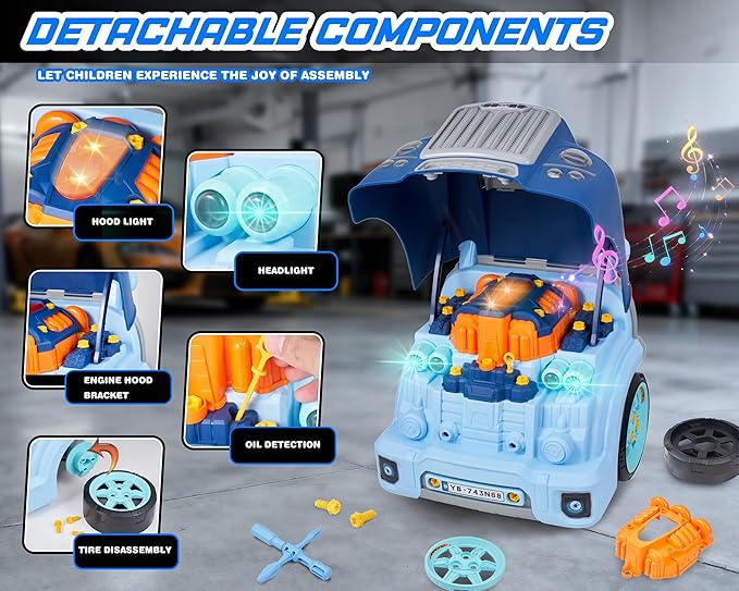 Interactive Truck Engine Toy with Removable Parts - Lights, Sounds, and Fun for Young Mechanics -Unleash Their Creativity and Motor Skills with This Truck Engine Toy (Bule)