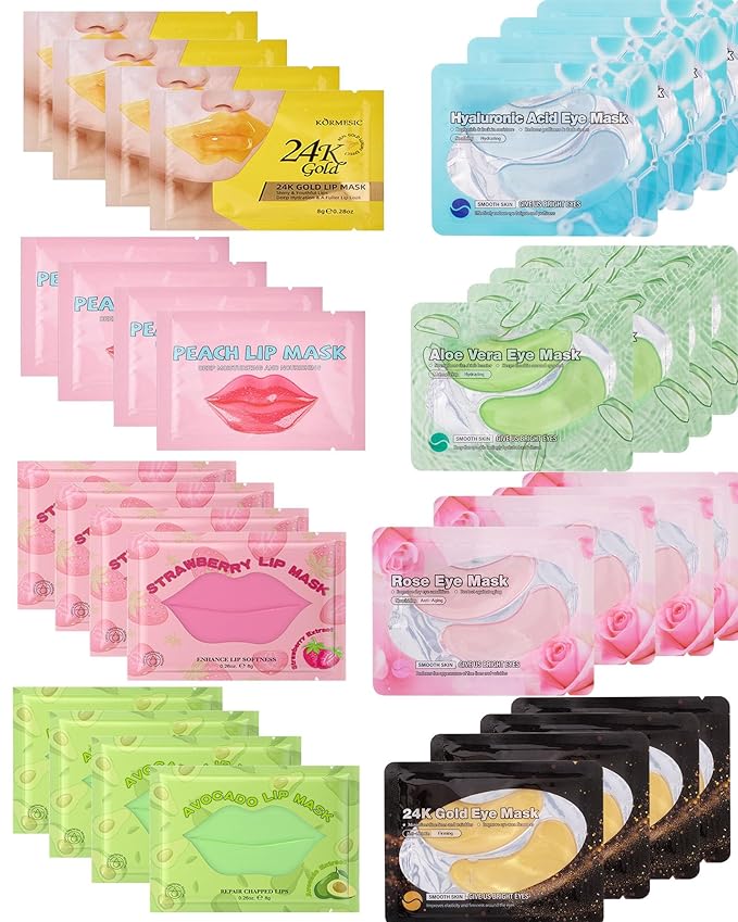 32 Pairs Lip Mask&Eye Mask Set, Supplied Skin Care Lip&Eye Pads,Moisturizing Lip Masks for Dry Lips Daily Spa,Crystal Hydrating Under Eyes Patches for Puffy Eyes Women Stocking Stuffers Bulk Gift