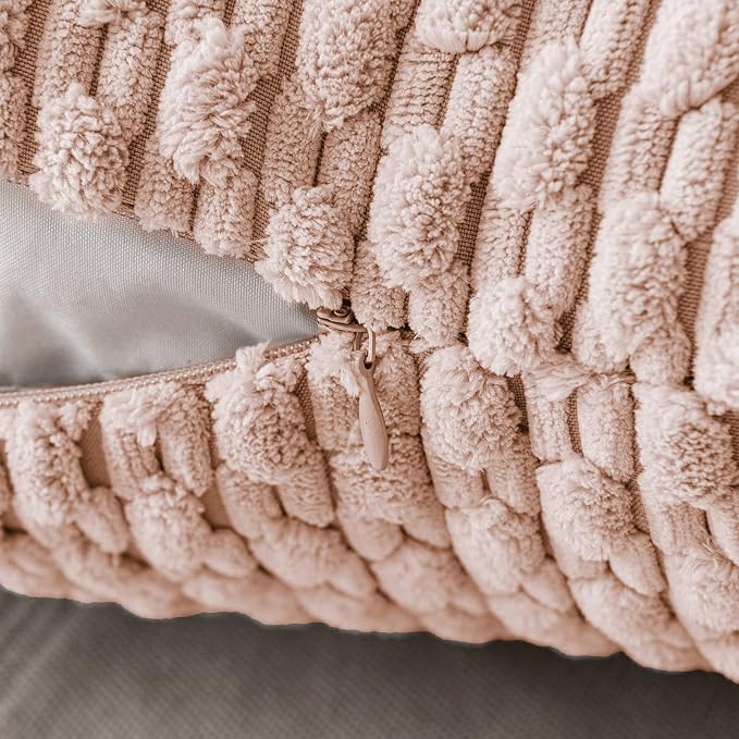 MIULEE Decorative Throw Pillow Covers 18x18 Pink Textured Corduroy | Pack of 2 Striped Pillow Covers Modern Farmhouse Home Decor for Couch Bed Sofa Living Room