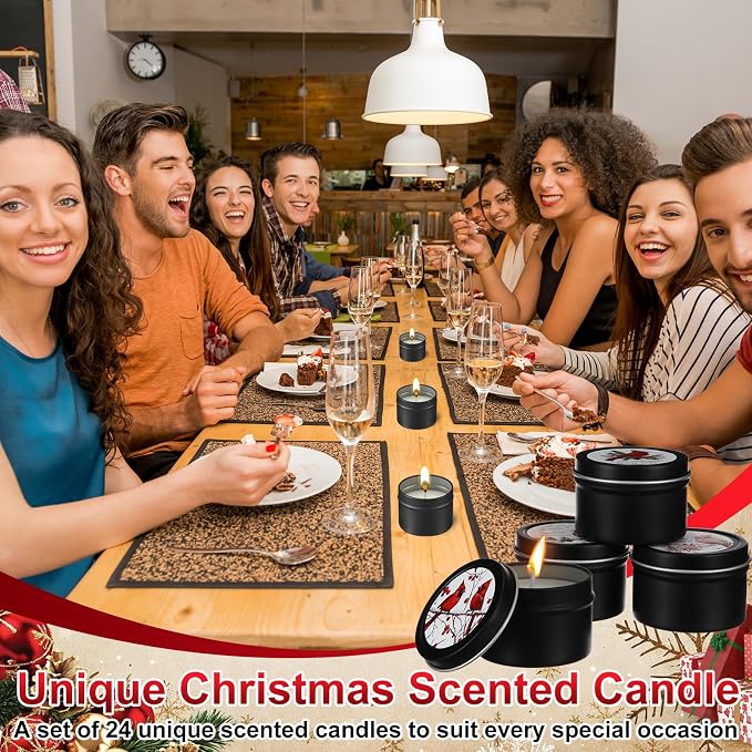 Nuanchu 24 Pack Christmas Scented Candles Gift Set Red Cardinal Candle for Her Him 2oz Natural Soy Wax Jar Long Lasting Aromatherapy Bulk Favors Set for Christmas Party Home Decor
