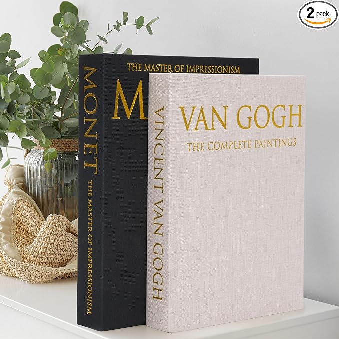 Book Shaped Storage Box Set of 2, Linen Black | Faux book organizer for bookshelf coffee table, eco-friendly odor-free lightweight, sturdy cardboard