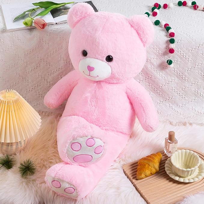 Big Teddy Bear 3 Feet Giant Valentine Stuffed Animal Pink Large Teddy Bear Plush Toy for Girlfriend, Women, Kids