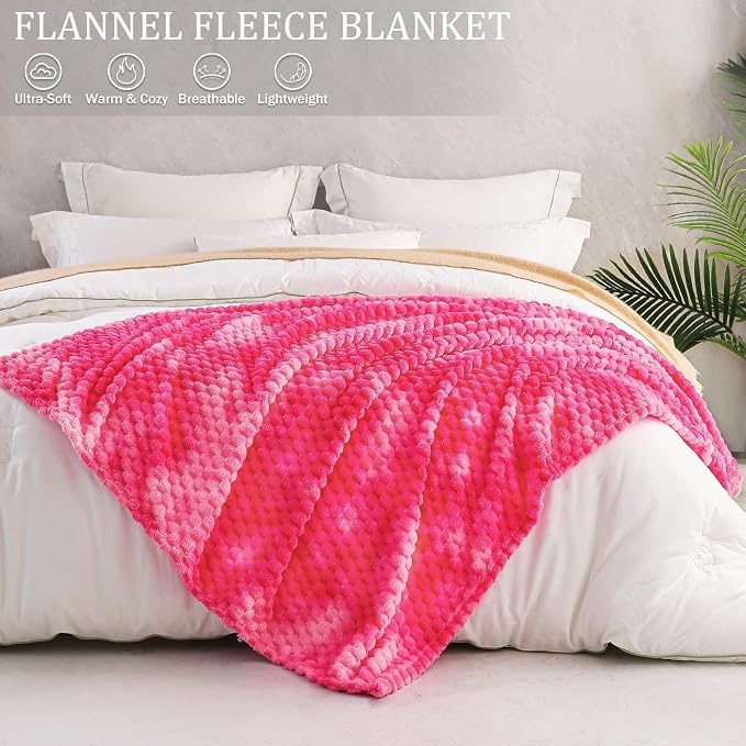 Exclusivo Mezcla 3D Fleece Twin Size Blanket for Bed, Tie-dye Pink | Extra Soft Fuzzy Plush Lightweight Bed Blankets, Cozy Fluffy Decorative Blankets for All Seasons, 60x80 Inches