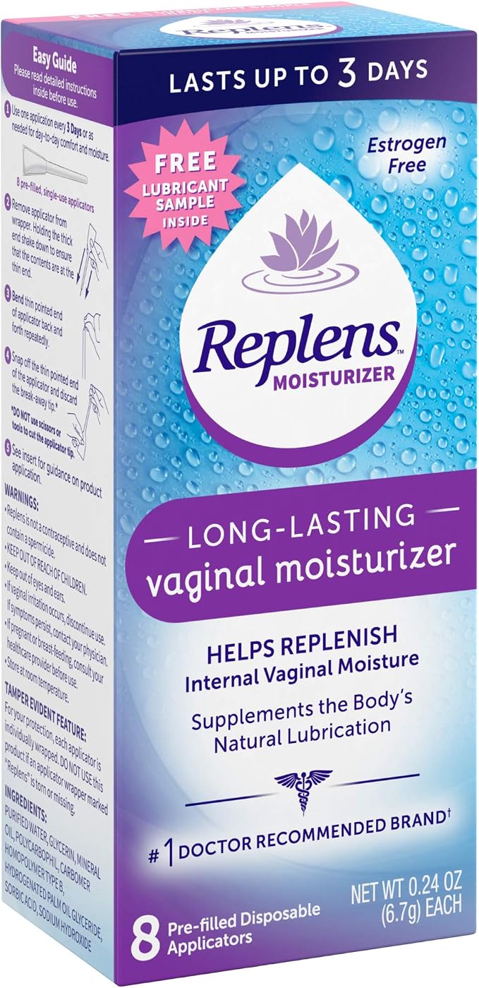 Replens Long-Lasting Vaginal Moisturizer, 8ct with Single-use applicator (Pack of 2)