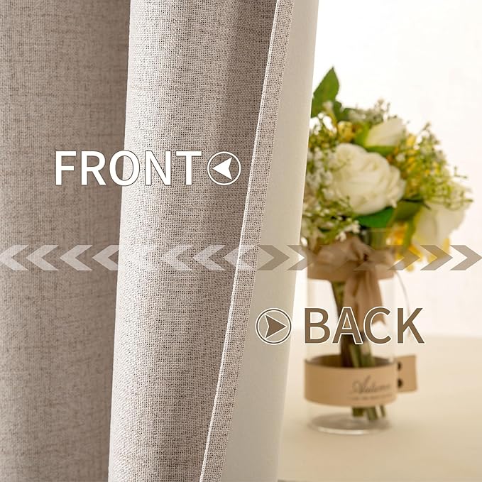 MIULEE 100% Blackout Linen Textured Curtains for Bedroom 100 Inches Extra Long Thermal Insulated Natural Beige Grommet Room Darkening Curtains & Drapes Luxury for Living Room (2 Panels)