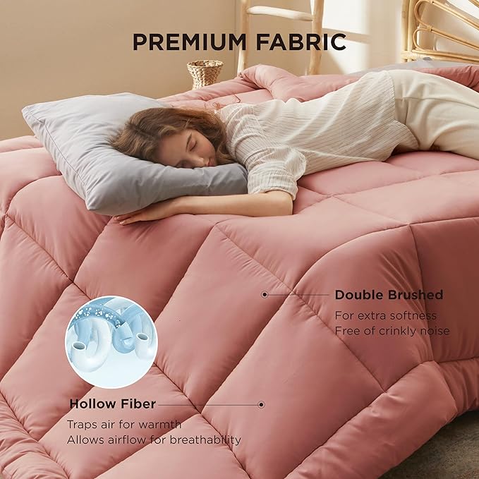 Bedsure Comforter Duvet Insert - Quilted Comforters Twin XL Size, All Season Duvet, GentleSoft Down Alternative Bedding, with 8 Tabs, Gifts for Women/Men, Dusty Pink, Twin XL 92 x 68 Inches