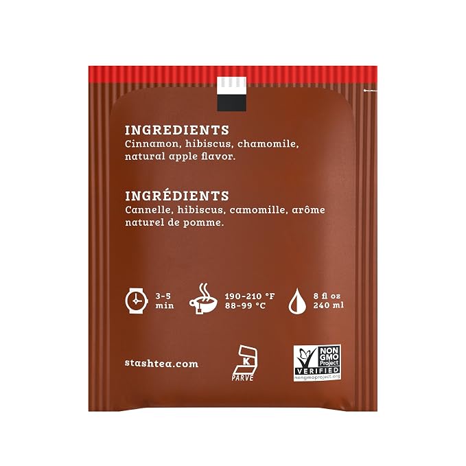 Stash Tea Cinnamon Apple Chamomile Herbal Tea - Caffeine Free, Non-GMO Project Verified Premium Tea with No Artificial Ingredients, 100 Count (BULK PACKAGING)