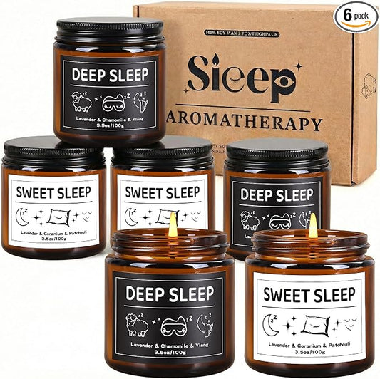 6 Pack Sleep Scented Candles Gift Set, Sleep Candle for Women Men, 3.5oz Natural Soy Candles for Home Scented, Stress Relief Candles Set, Relaxing Candles for Relaxation & Home Decor