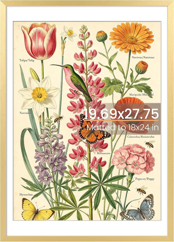 upsimples 19.7x27.6 Puzzle Frame, Display 18x24in with Mat or 50x70cm Without, Wall Hanging 1000 Pieces Puzzles Frames, Gold, 1 Pack