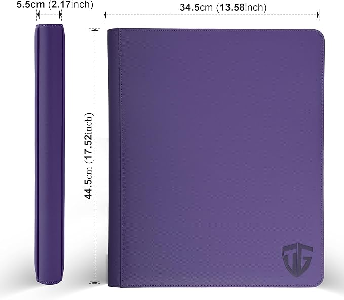 16 Pockets Trading Card Zipper Binder for 1000+ Cards| Secure Side Loading Pockets | Trading Card Album Folder | Compatible with YuGiOh, MTG,Sports Cards (Purple 16)