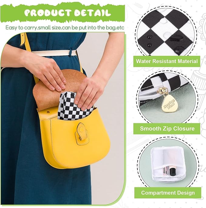 Sanitary Pad Storage Bag Portable Period Bag for Teen Pads/Sanitary Napkins/Small Tampons, Sanitary Napkin Storage Bag First Period Gifts for Teen Girls (Black-white Check)