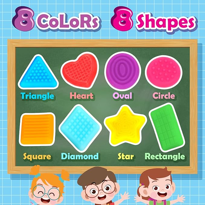 Shape Learning Sensory Toys for Toddlers - Textured Sensory Toys for Autistic Children, Pull and Stretch Tactile Toy, Calming Autism Toy for Boys and Girls Preschool Kids (8Pack)