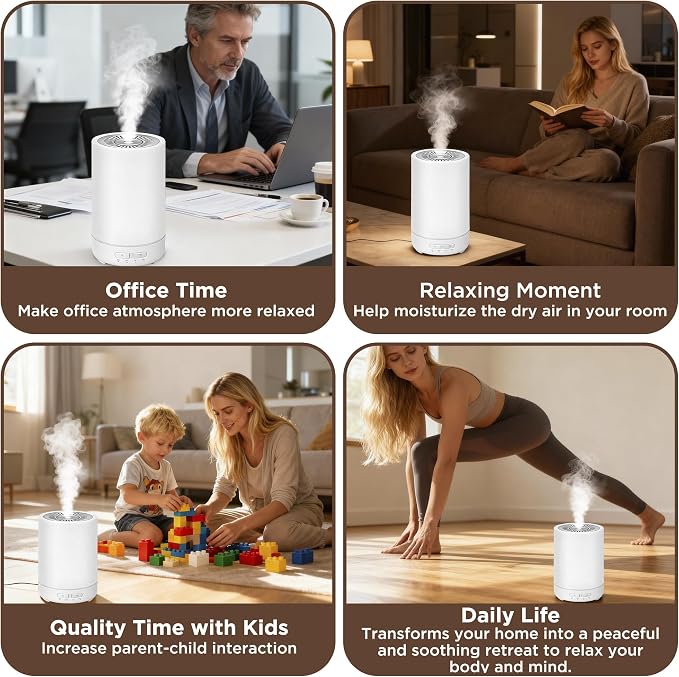 Small Essential Oil Diffuser, 150ML Mini Portable Aromatherapy Diffuser, Home Fragrance Aroma Diffuser with 7-Color LED Light, Ultrasonic Cool Mist Humidifier/Air Revitalizer for Office, Bedroom,Yoga